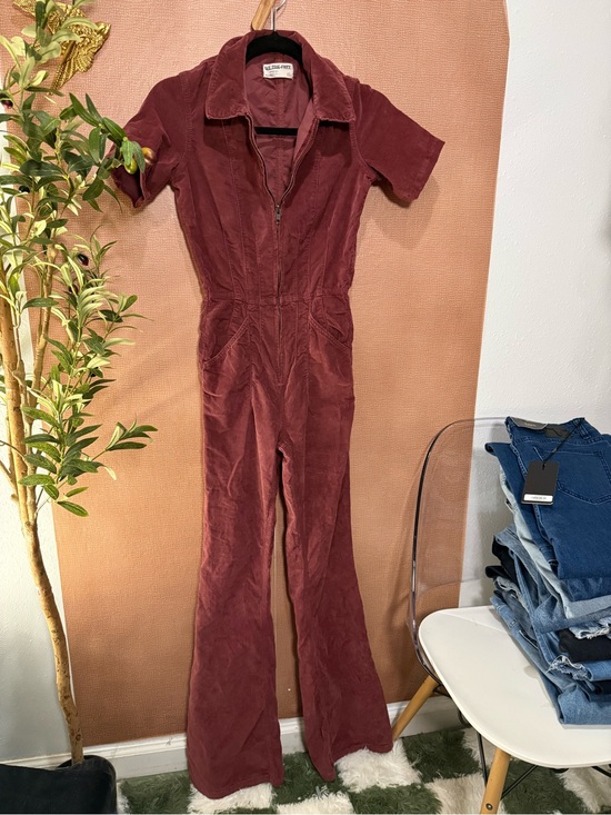 We The Free Pants - We The Free Burgundy Corduroy Short-Sleeve Zip Jumpsuit